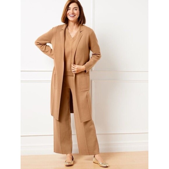 Talbots Womens XLP Brown Beige Smooth Cotton Duster Cardigan and Top Set - Picture 1 of 11